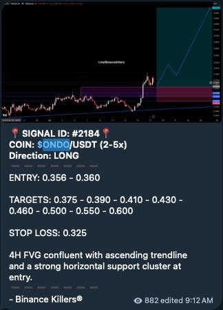 ONDOUSDT LONG signal screenshot by Binance Killers