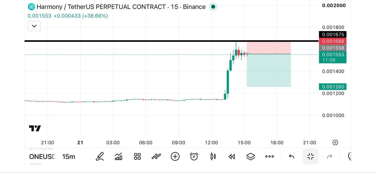 ONEUSDT LONG signal screenshot by Binance Spot & FutuRes Signals 🐋