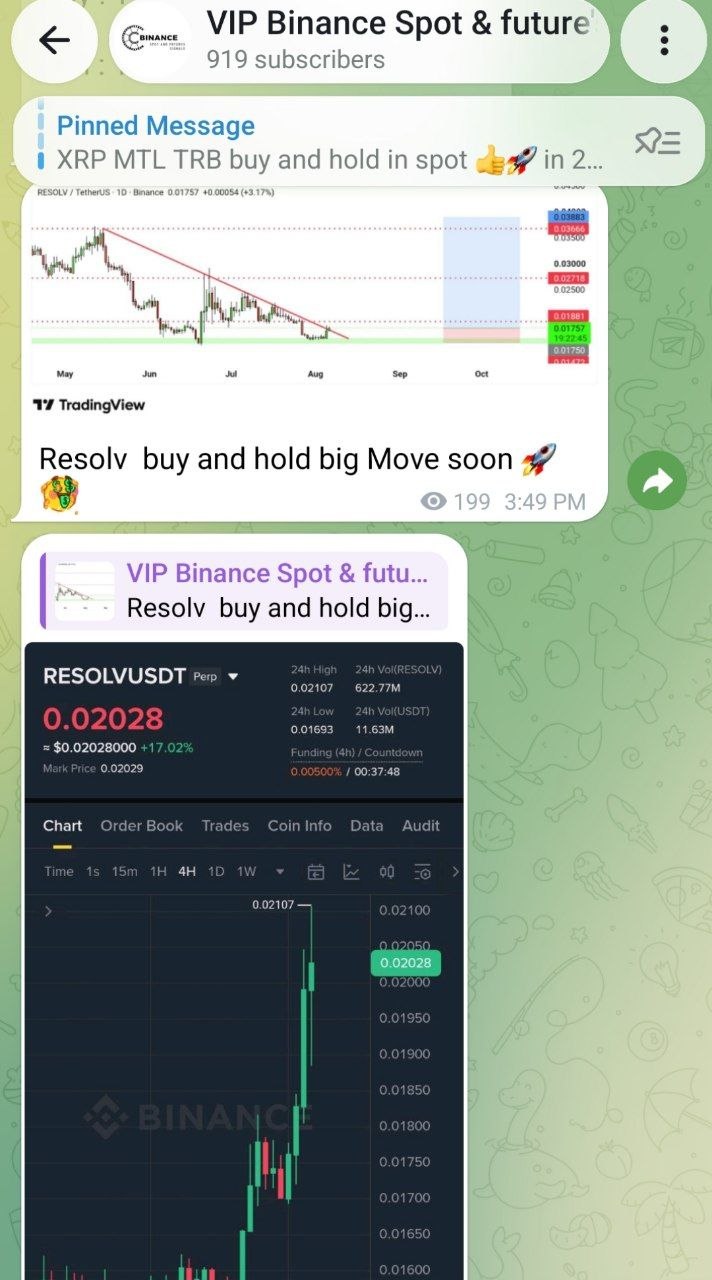 RESOLVUSDT LONG signal screenshot by Binance Spot & FutuRes Signals 🐋