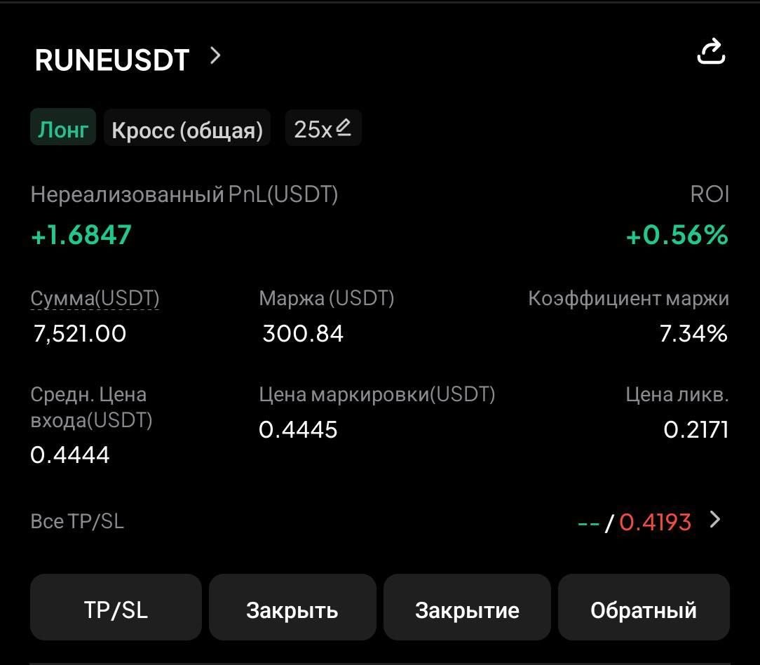 RUNEUSDT LONG signal screenshot by CryptoX | ProTrading
