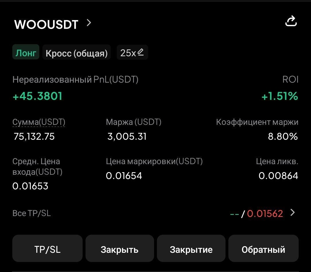 WOOUSDT LONG signal screenshot by CryptoX | ProTrading