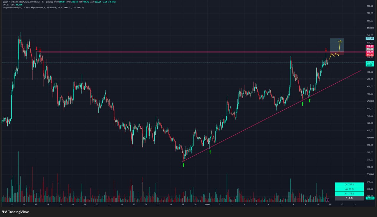 ZECUSDT LONG signal screenshot by Trader signals RU
