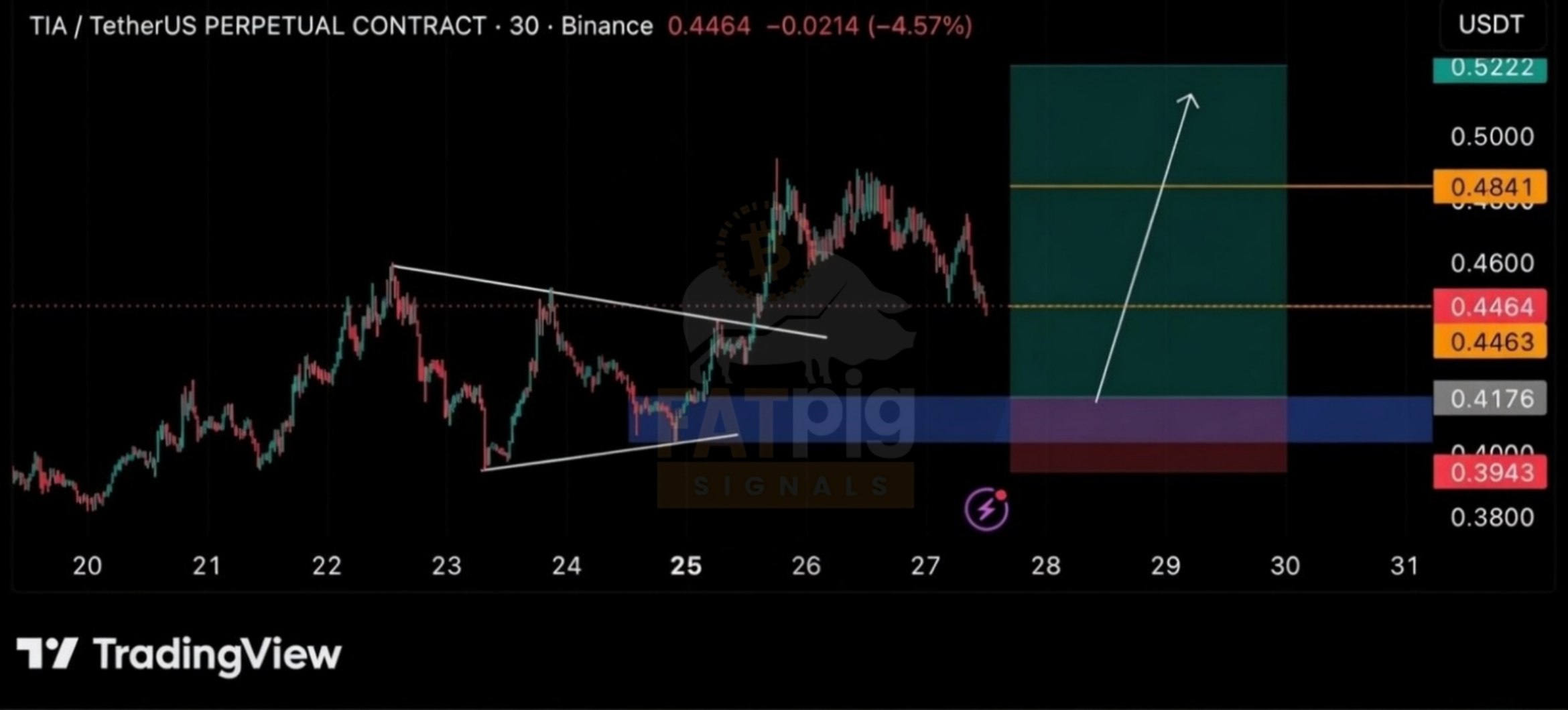 TIAUSDT LONG signal screenshot by Fat Pig Signals OFFICIAL