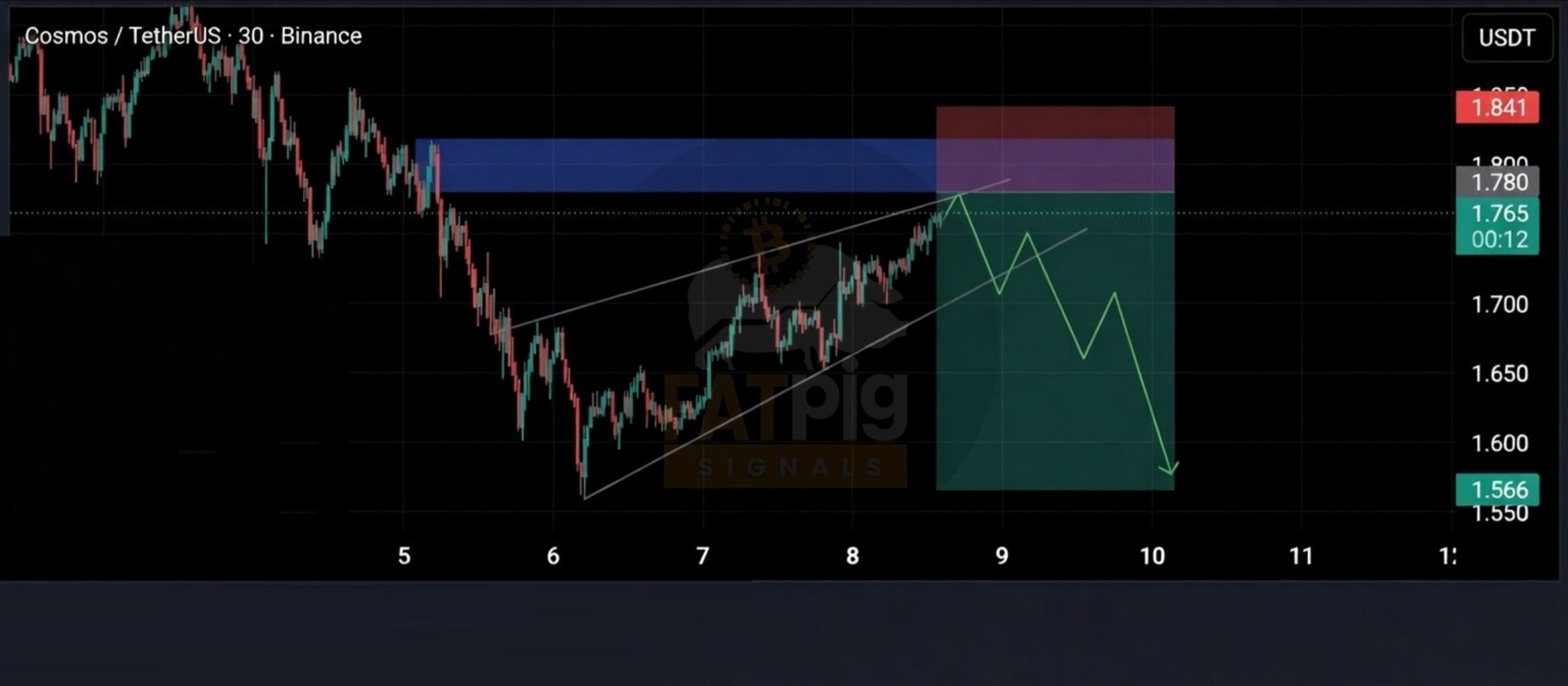 ATOMUSDT SHORT signal screenshot by Fat Pig Signals OFFICIAL