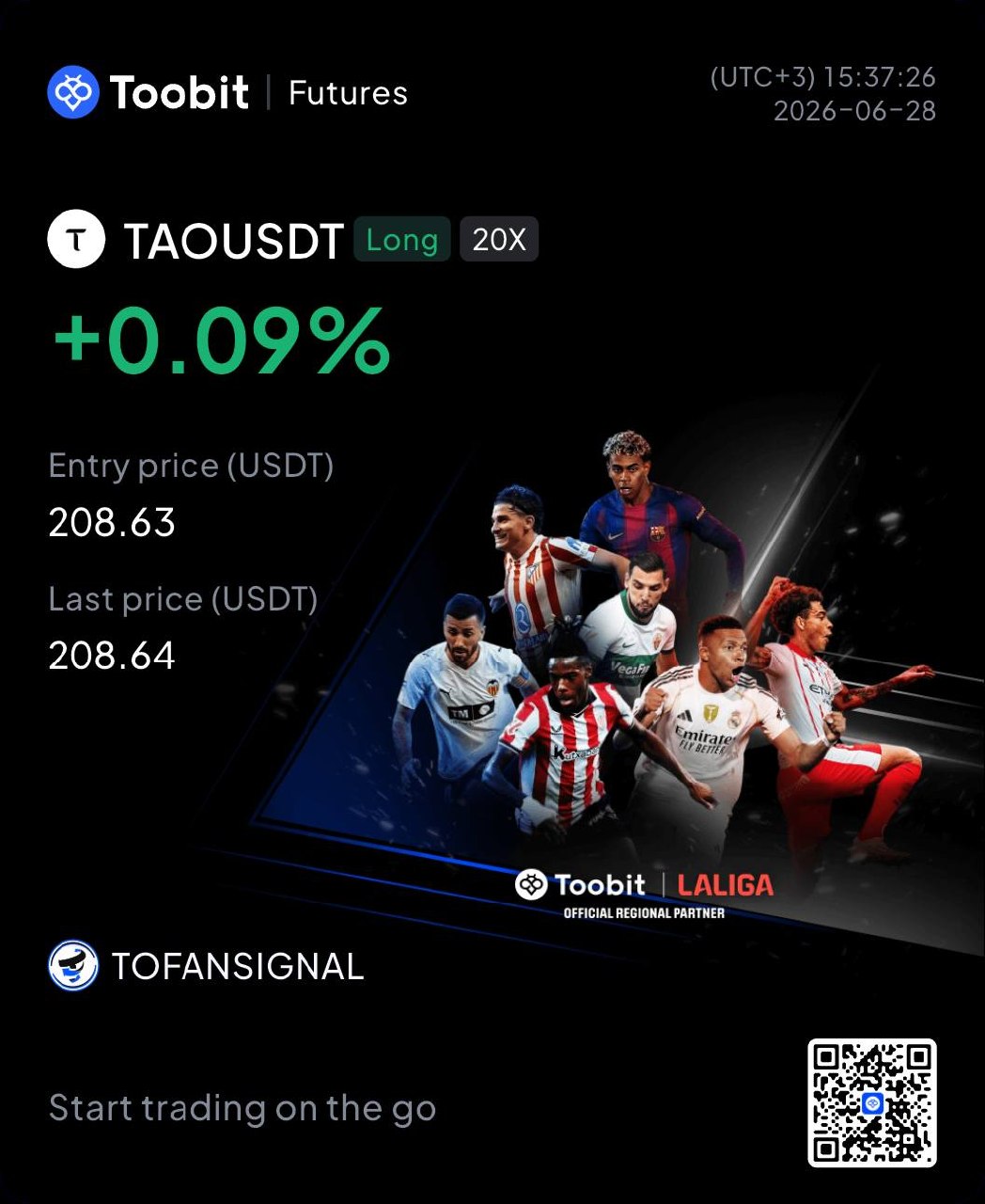 TAOUSDT LONG signal screenshot by Tofan Trade | سیگنال کریپتو