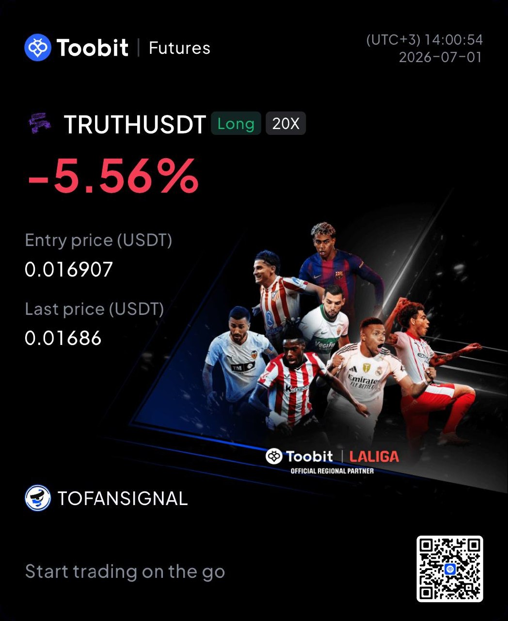 TRUTHUSDT LONG signal screenshot by Tofan Trade | سیگنال کریپتو