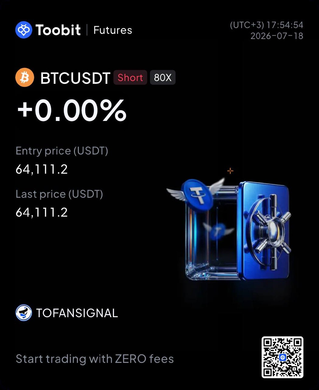 BTCUSDT SHORT signal screenshot by Tofan Trade | سیگنال کریپتو