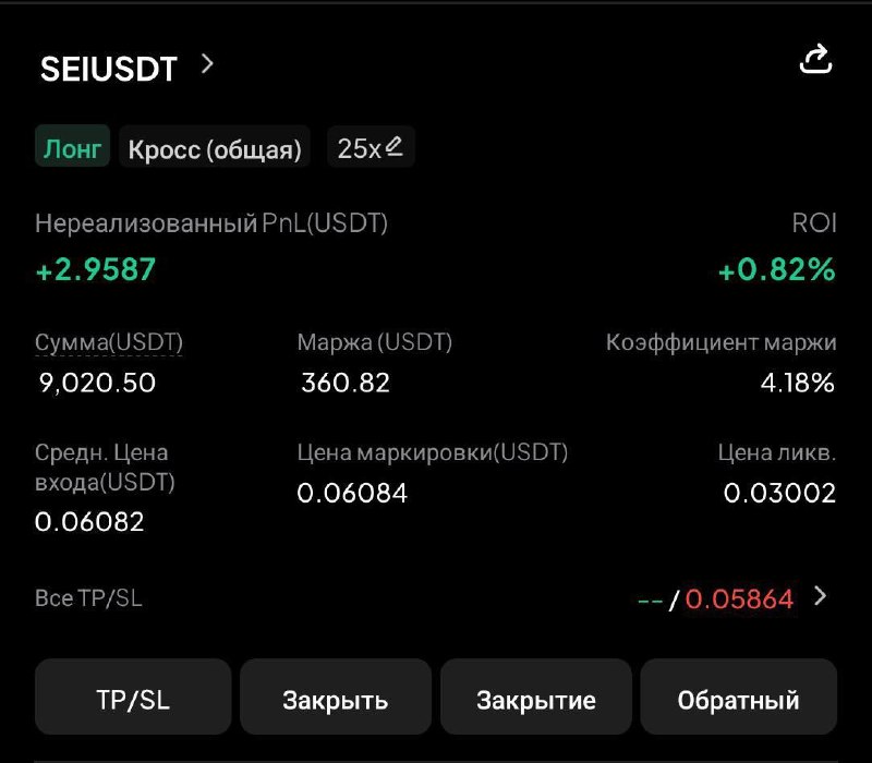 SEIUSDT LONG signal screenshot by IN CRYPTO WE TRUST