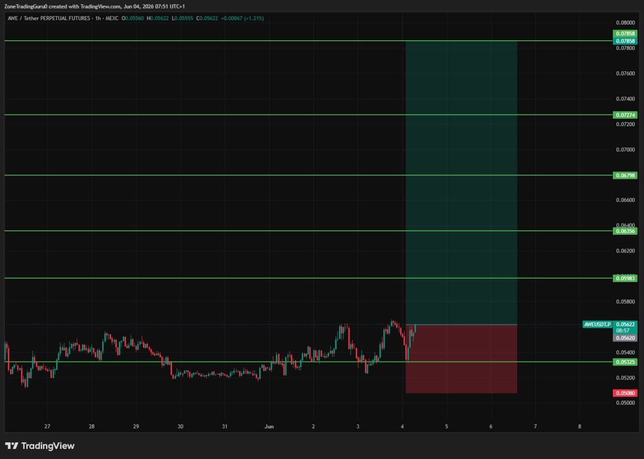 AWEUSDT LONG signal screenshot by Evening Trader Group