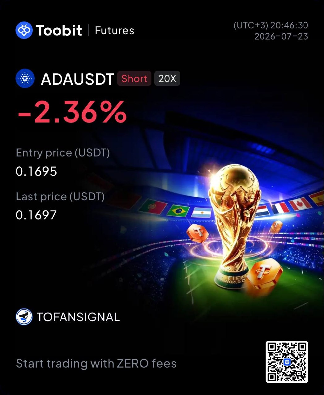ADAUSDT SHORT signal screenshot by Tofan Trade | سیگنال کریپتو