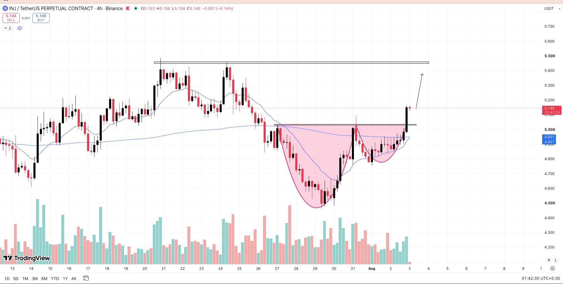 INJUSDT LONG signal screenshot by Wall Street Queen Official